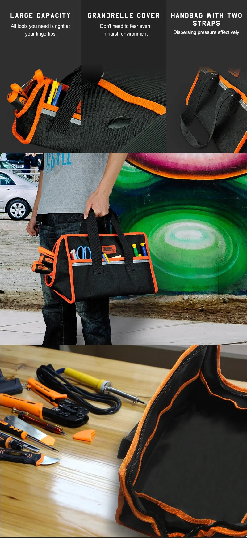 JAKEMY B02 Portable 600D Oxford Fabric Waterproof Tool Bag with Strong Shoulder Straps Easy for Packing Storing Equipment