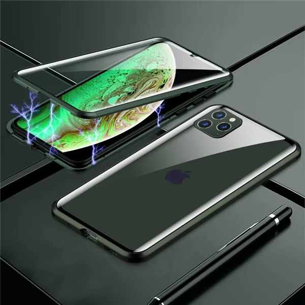 Полночный зеленый Магнитный чехол на для iPhone11 Pro iPhone 11Pro MAX металлический 360 двойной чехол из закаленного стекла для iPhone-11-Pro-MAX чехлы чехол на для айфон 11 pro max - Цвет: midnight green