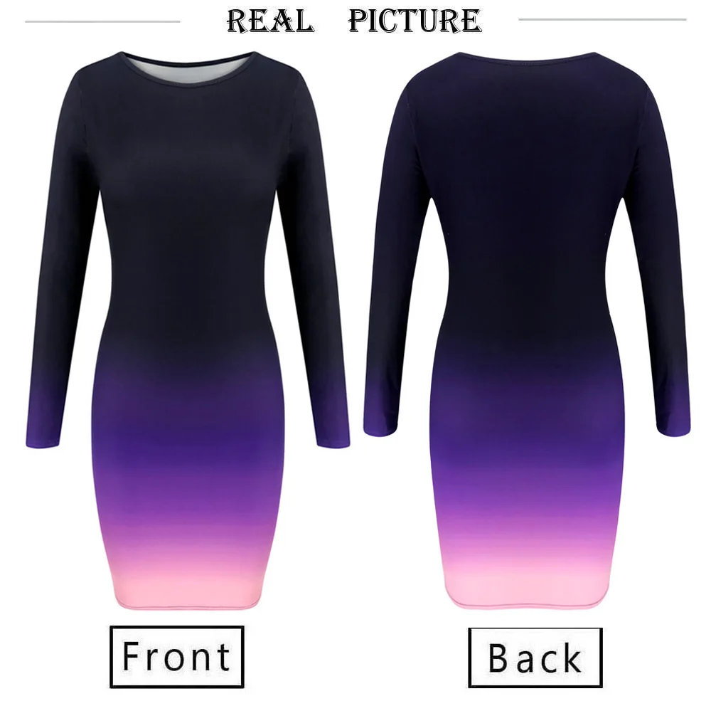 Women Elegant office Dress Fashion New Long Sleeve female Bodycon Dresses Lady Long Tunic Gradient Dresses OL Clothes S-3XL