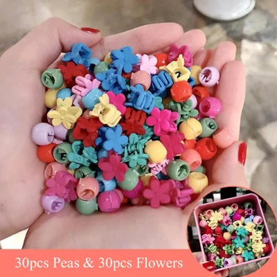 60pcs Peas Flower 10-100 шт./кор. Детские Мультяшные волосы аксессуары красочные заколка для волос с цветком маленькие шпильки для волос для девочек с рисунком «кроличьи Корона Заколки для волос повязка на голову - Цвет: 60pcs Peas Flower