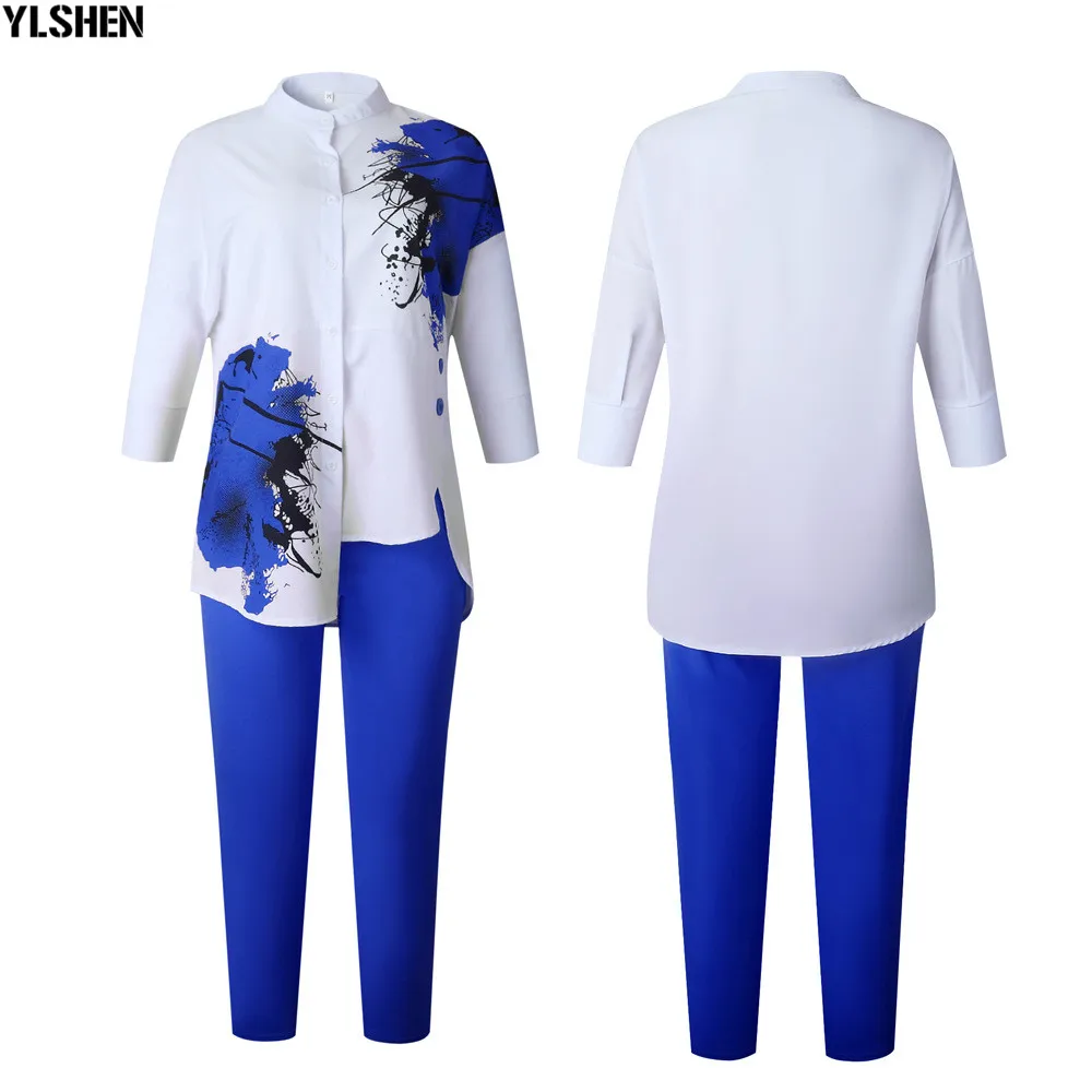 African Women Sets Print Long Sleeve Blazer T-shirt Pants Suits Office Lady Elegant 2 Piece Set Business Outfits Africa Clothing 12