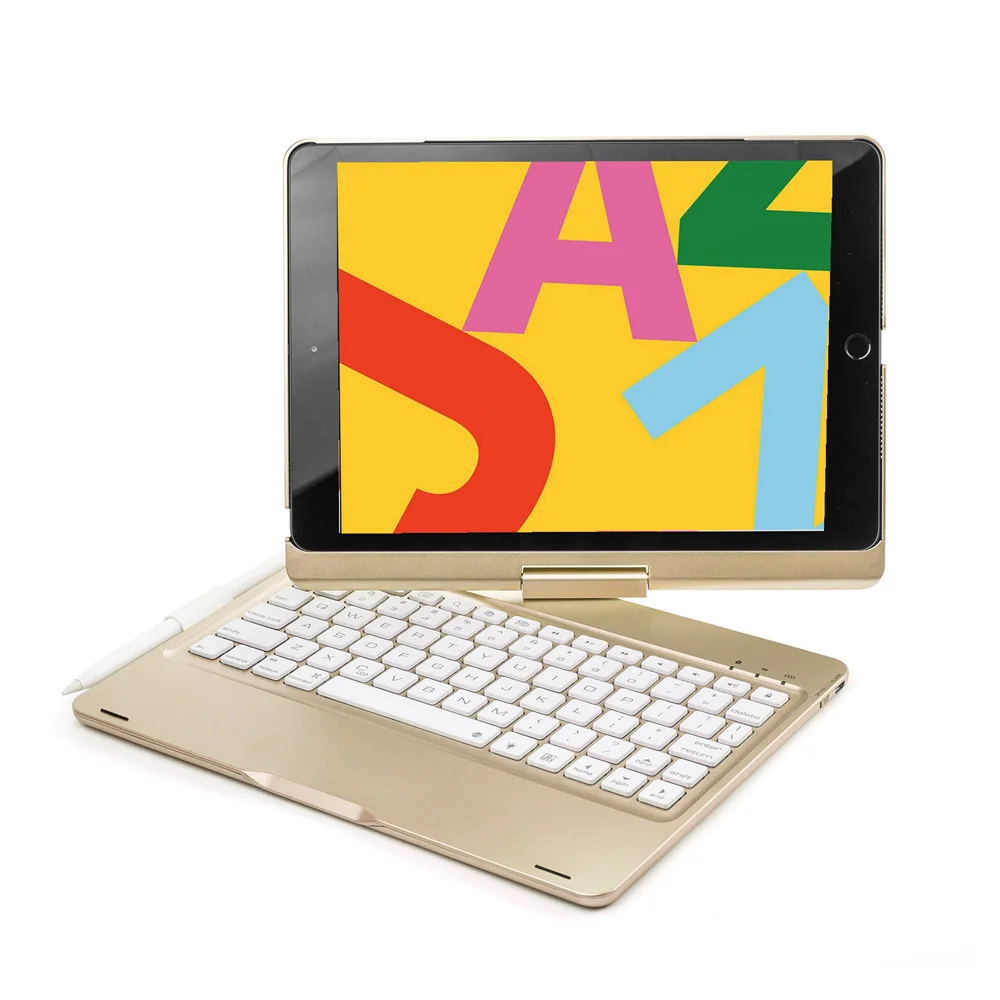 7 Colors LED Backlight 360 Degree Rotation Wireless Bluetooth Russian/Hebrew/Spanish Keyboard Case