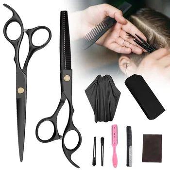 

9pcs Haircut Kit Ergonomic Hairdressing Scissor Set With Bag Thinning Cutting Stainless Steel Styling Tool Professional Barber