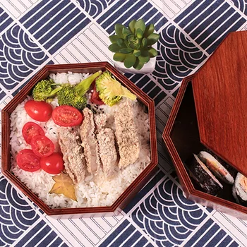 

Japanese Wooden Lunch Box Creative Octagonal Students Double Portable Handbox