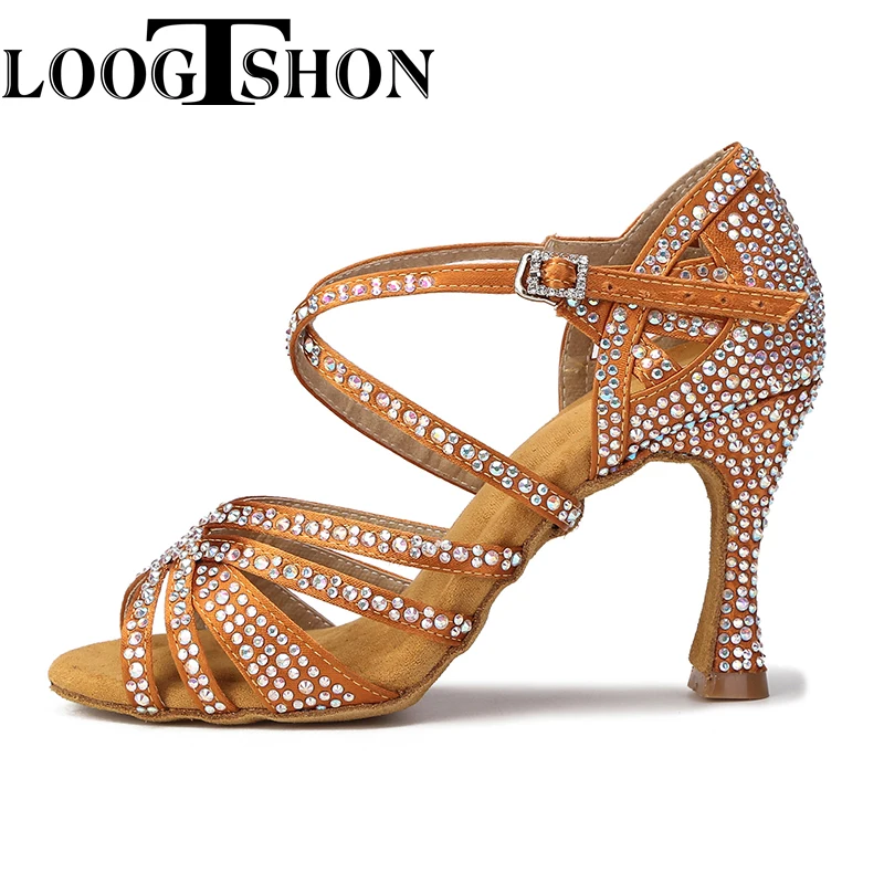 Women Tango Salsa Latin Dance Shoes Ballroom Dance Heels Soft Sole Women Sandals Ladies Wedding Shoes Rhinestone Dance Shoes