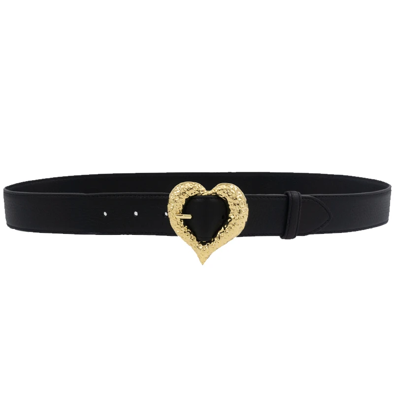 Hammer pattern heart-shaped pin buckle top layer cowhide belt leather ladies belt hip hop lily pattern silver buckle belt
