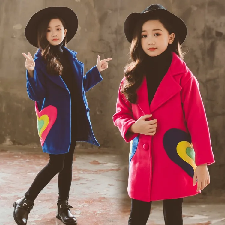 

2020 New Style Girls Woolen Fall And Winter Clothes Children Duffle Coat Mid-length Childrenswear CHILDREN'S Jacket