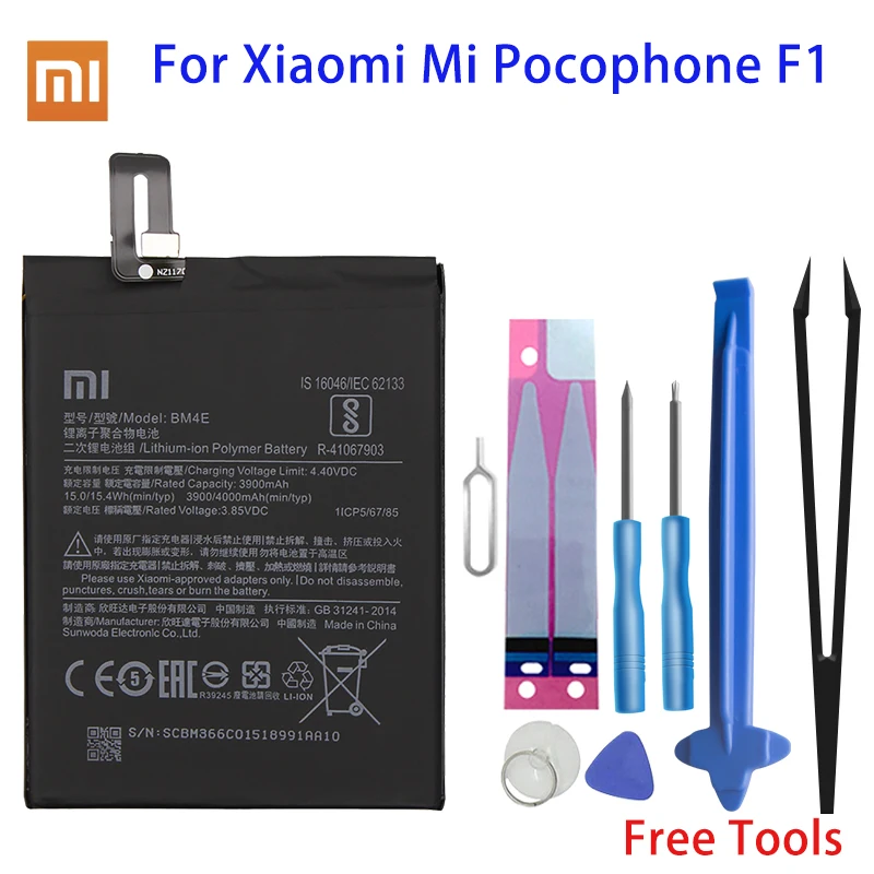 

Xiao Mi Original Phone Battery BM4E for Xiaomi Mi Pocophone Poco F1 3900mAh Replacement Batteries Free Tools