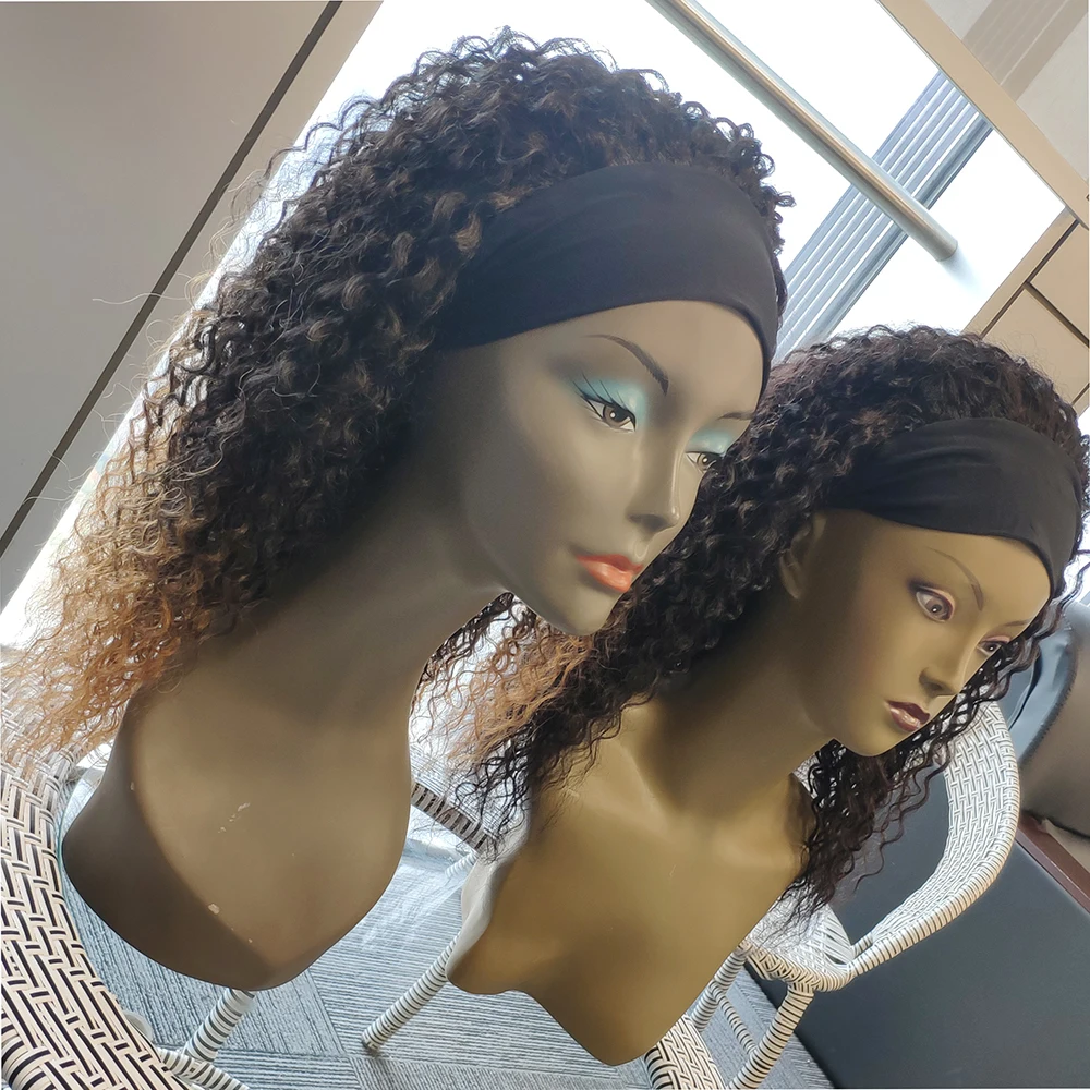 feminino 18 Polegada cabelo encaracolado peruca diária com bandana