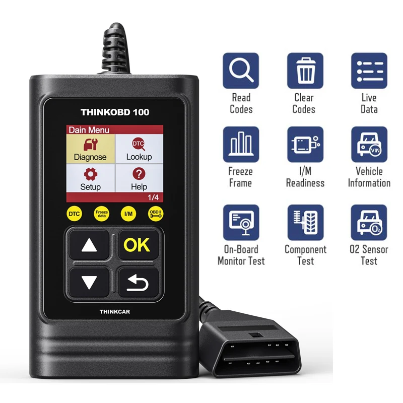Thinkobd 100 leitor de código obd2 mil falha do motor carro desligar o sensor o2/evap teste com dtc lookup mesmo que cr319