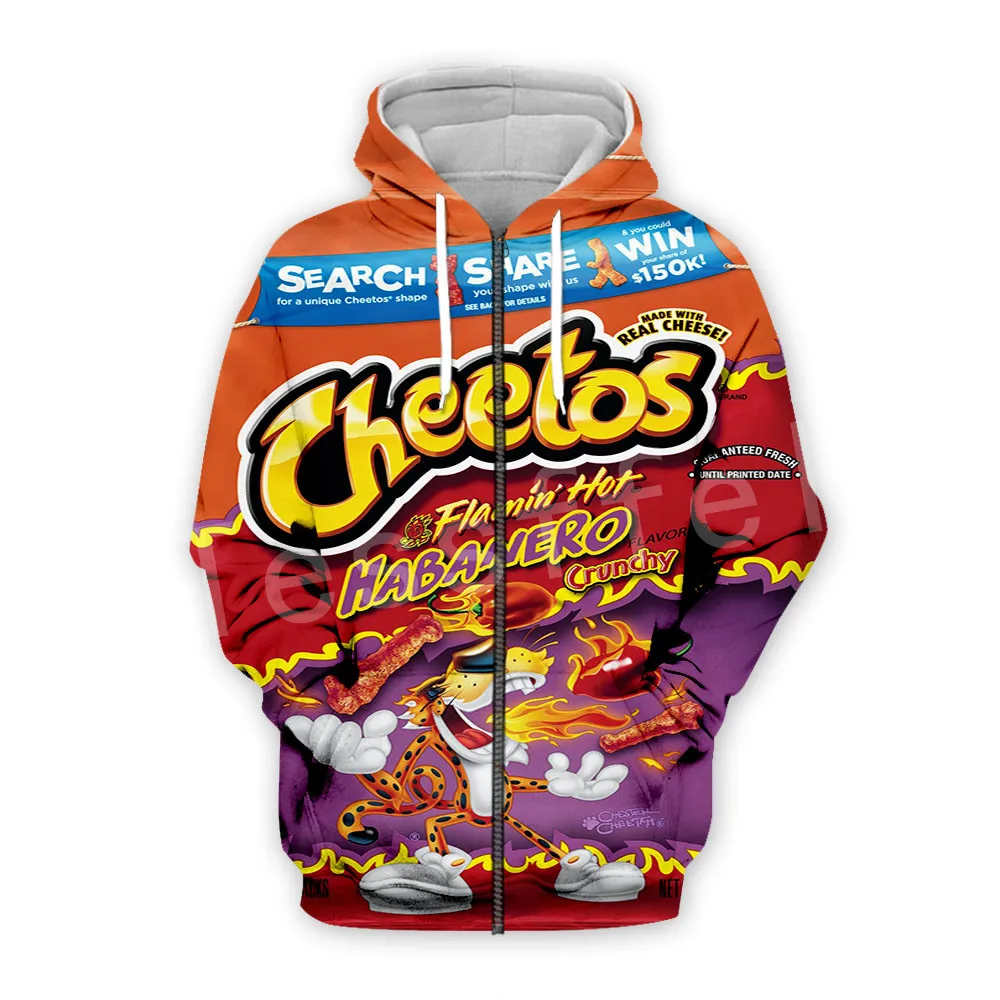 Tessffel Горячие Cheetos Еда Забавный Harajuku Повседневное красочные костюмы 3DfullPrint для девочек и мальчиков с застежкой-молнией и толстовка/толстовки/куртка Для мужчин Для женщин S-1