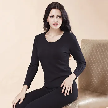 

Lady Plus Velvet Thick Thermal Underwear Set Solid Color Round Neck Thermal Underwear Thermo Ondergoed Dames Ropa Termica Mujer