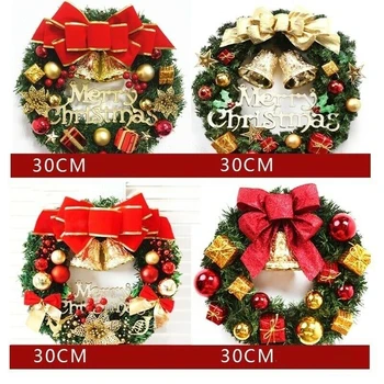 

Merry Christmas Flower Wreath 30CM Hanging Christmas Wreath Garland Artificial Fake Wreath For Xmas Festival DIY Decorating