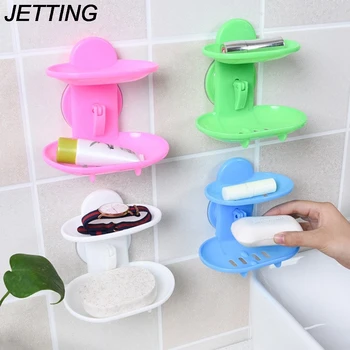 

JETTING 1PCS Hot Selling Bathroom Double Layers Strong Sucker Soapbox Soap Draining Holder Soap Dish 6 Colors