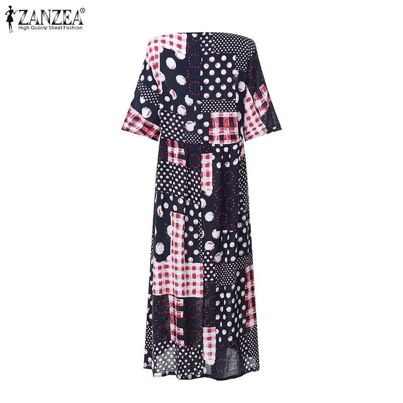 ZANZEA женское богемное длинное платье макси платья летние винтажные с принтом Vestidos Повседневные сарафаны вечерние пляжное платье Femme Plus