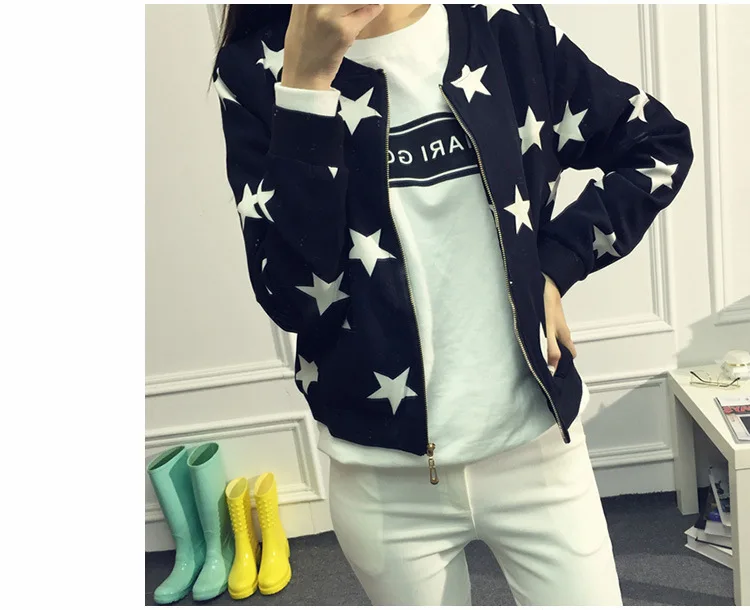 Осень Звезда Slim Fit бейсбольная форма обрезанная куртка студентов маленькое пальто женщин