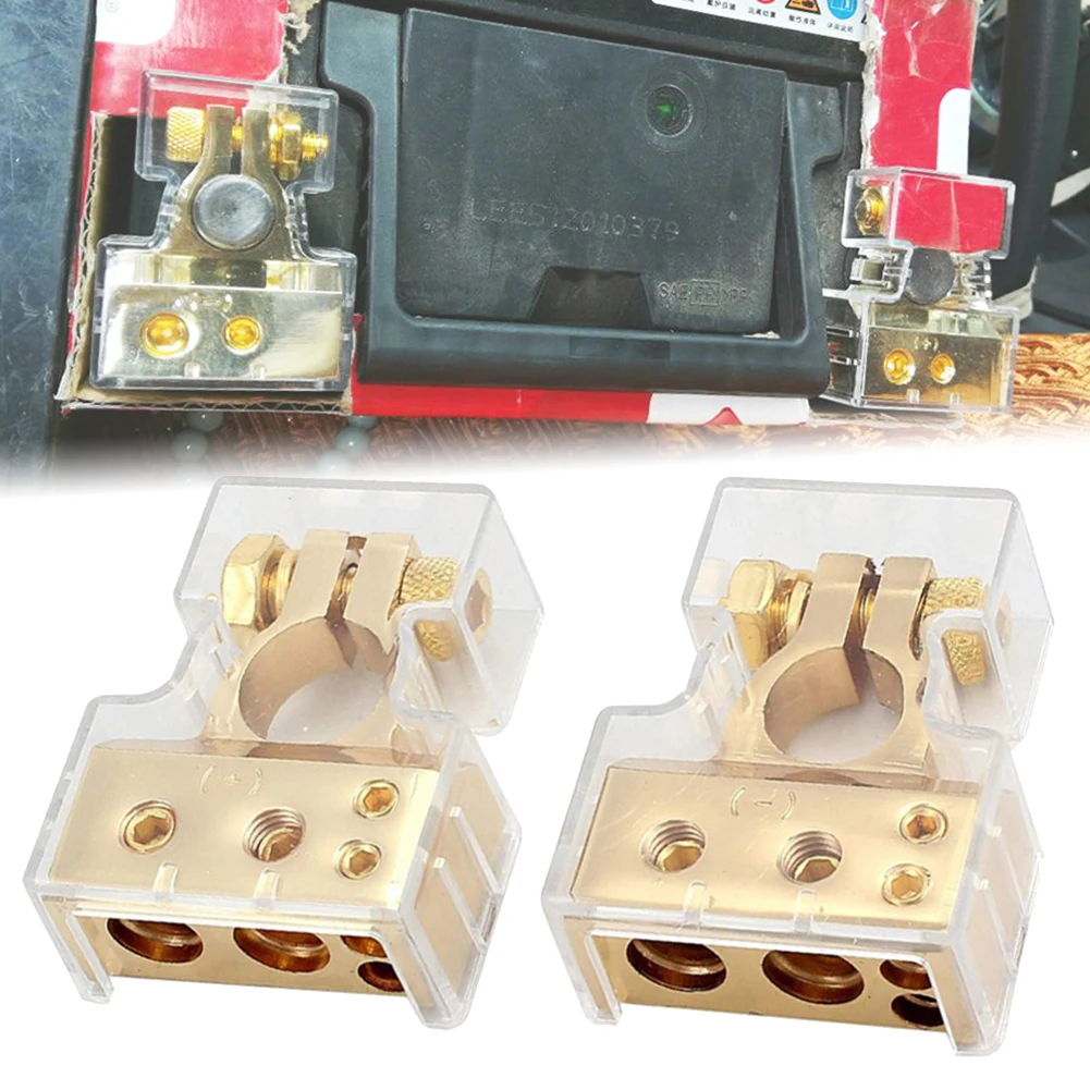 2pcs Auto Car Positive Negative Battery Terminal Clamp Connector With 4 interfaces for 4GA/6GA/8GA/10GA Power Cable 2pcs Auto Car Positive Negative Battery Terminal Clamp Connector With 4 interfaces for 4GA/6GA/8GA/10GA Power Cable