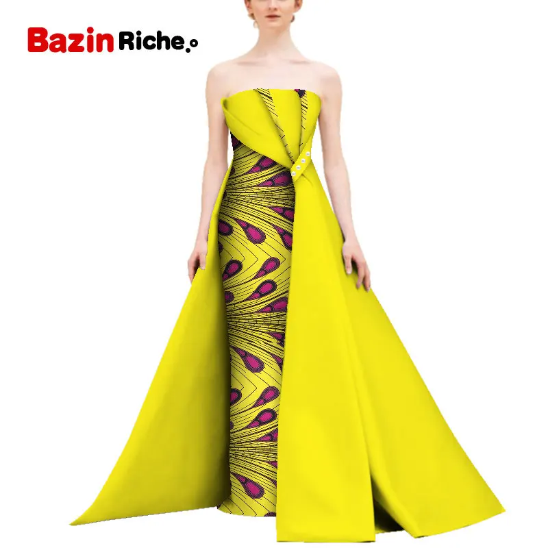 13 Африканский принт длинное платье с русалочкой для Для женщин Bazin Rich от плеча до пола-Длина платья африканский дизайн Костюмы WY5111 - Цвет: 13