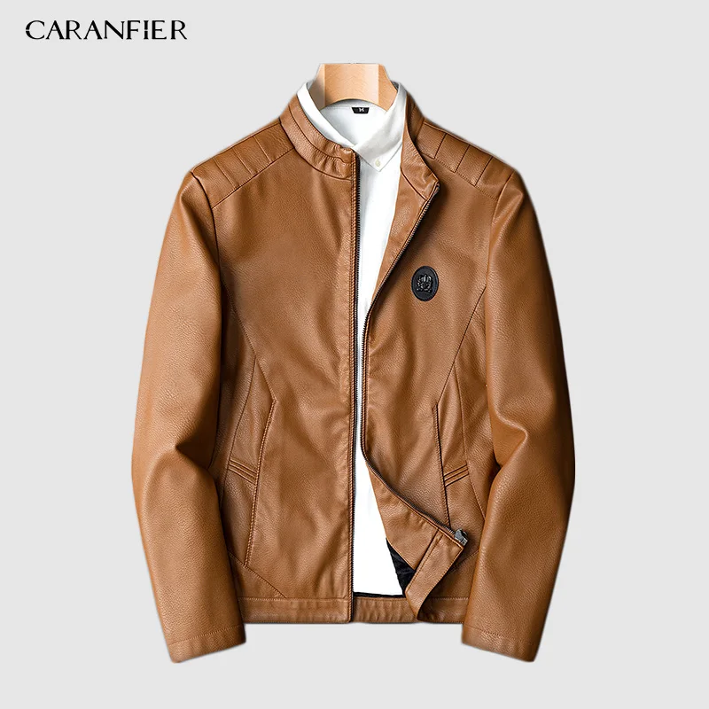 Цвет: желтый CARANFIER/модные зимние мужские Куртки из искусственной кожи, Байкерская кожаная куртка для мотоцикла, Мужская одежда, толстые бархатные пальто - Цвет: Цвет: желтый