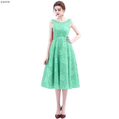 mint green Vestido boda mujer invitada Черпак шеи Кружева Кристалл линия мятный зеленый бордовый Королевский синий платье подружки невесты чай damigella Plu - Цвет: mint green