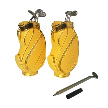 

High Quality Gold Golf Bag Style 1 Desktop Pen Holder Pencil Container Organizer with 3 Golf Club Pen Set Stationery Parts