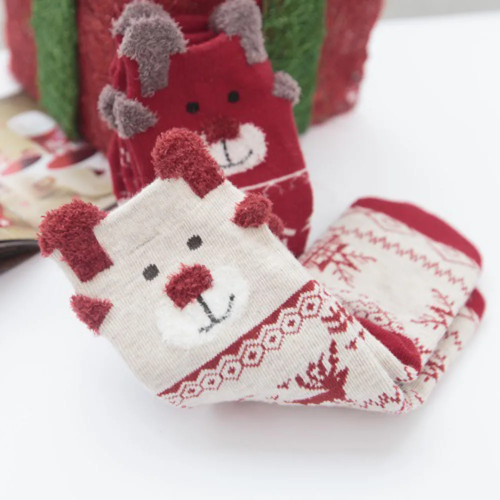 Модные теплые носки; женские трехмерные хлопковые носки в подарочной коробке; милые детские носки с изображением рождественского лося