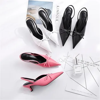 

Eytoulion Women's Sandals Genuine Leather Fashion High Heel Pumps Summer Thin Heel Shoes Butterfly-knot Sandals Hot Sell Shoes