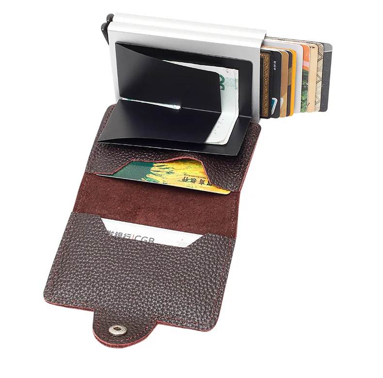 Мини-кредитный держатель для карт для женщин RFID Id держатель Чехол кожаный металлический кошелек Противоугонный автоматический мужской кошелек для кредитных карт