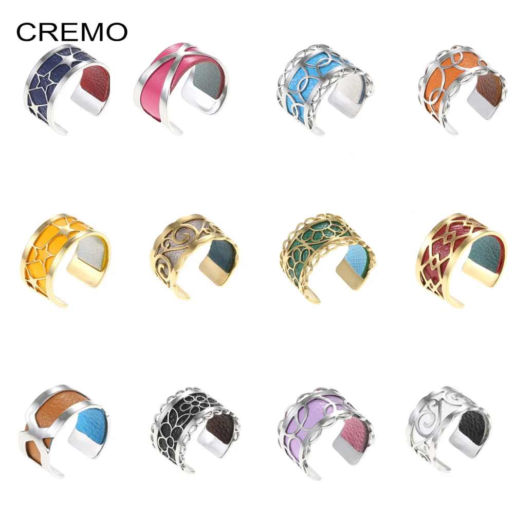 Cremo кольцо из нержавеющей стали Bijoux Регулируемый Bague Femme Argent Реверсивные Сменные жоржет кожаные кольца Mujer