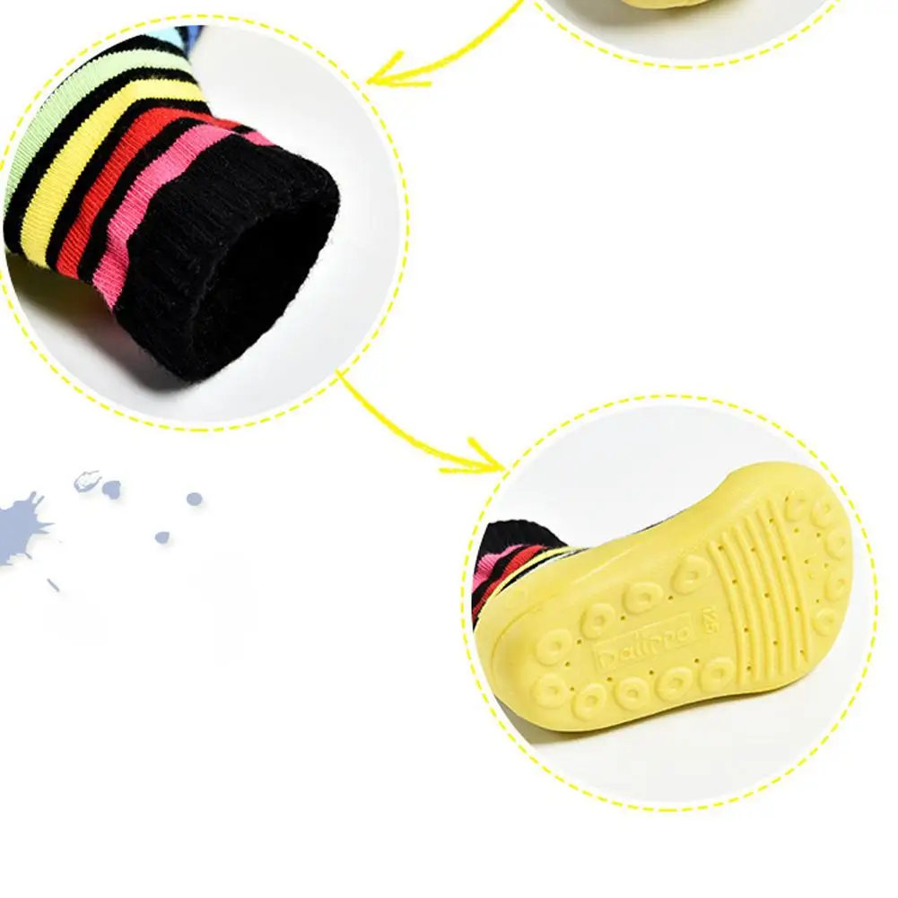 Baby Socks Shoes Non-Slip Soft Rubber Bottom Baby Toddler Shoes Rainbow Striped Socks Shoes