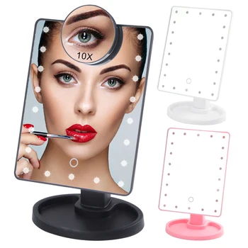 

22 LED Lights Makeup Mirror Touch Screen Vanity Mirrors Flexible 1X10X Magnifying Adjustable Table Dimmer USB Or Battery Use