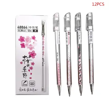 

12pcs/set 0.38mm Cherry Sakura Gel Ink Pen Signature Pens Stationery School Gift 667F