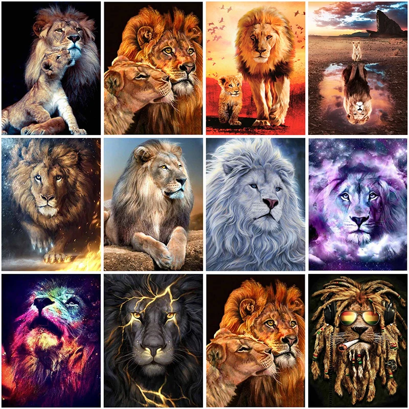 

Lion 5D Diamond Art Painting Kits Rhinestones Art Diamond Embroidery Cross Stitch Animals Handwork Hobby Gift Home Decor