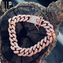 Хип-хоп, розовый, красный, Bling Iced Out, полный AAA кристалл, Pave, мужской браслет, Майями, кубинская цепочка, браслеты для мужчин, ювелирные изделия, Прямая поставка