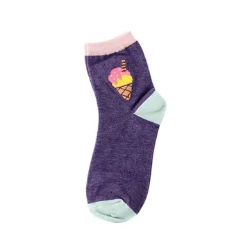 

1 Pair Womens Breathable Deodorant Long Crew Socks Kawaii Cartoon Snack Pattern Print Contrast Color Hamburger/Pizza/Ice Fries