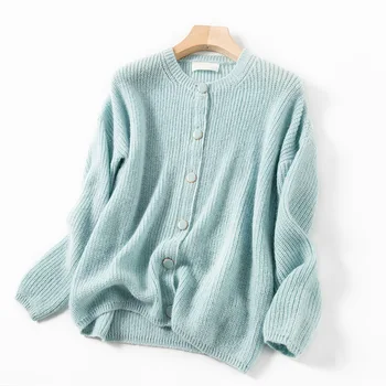 

Women Sweater 2020 Spring New Solid Color Round Neck Mohair Cardigan