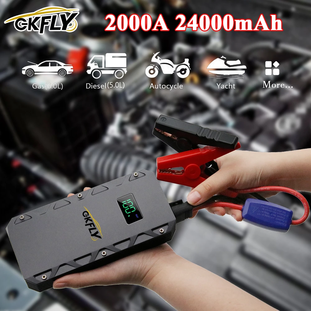 Gkfly 1500a強力な車のジャンプスターター12出発ケーブルデバイスポータブル電源銀行ガソリンディーゼル車のバッテリー充電器ブースター ジャンプスターター Aliexpress