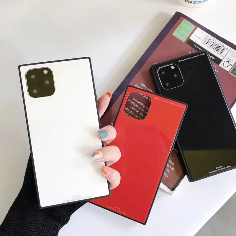Чехол из закаленного стекла для iPhone SE 2020 11 Pro Xs Max однотонная квадратная Мягкая