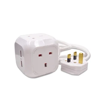

White Square Desktop Socket UK Plug Socket 2USB Port 4AC UK Outlets 1.5M Extension Cord Socket For Singapore Malaysia