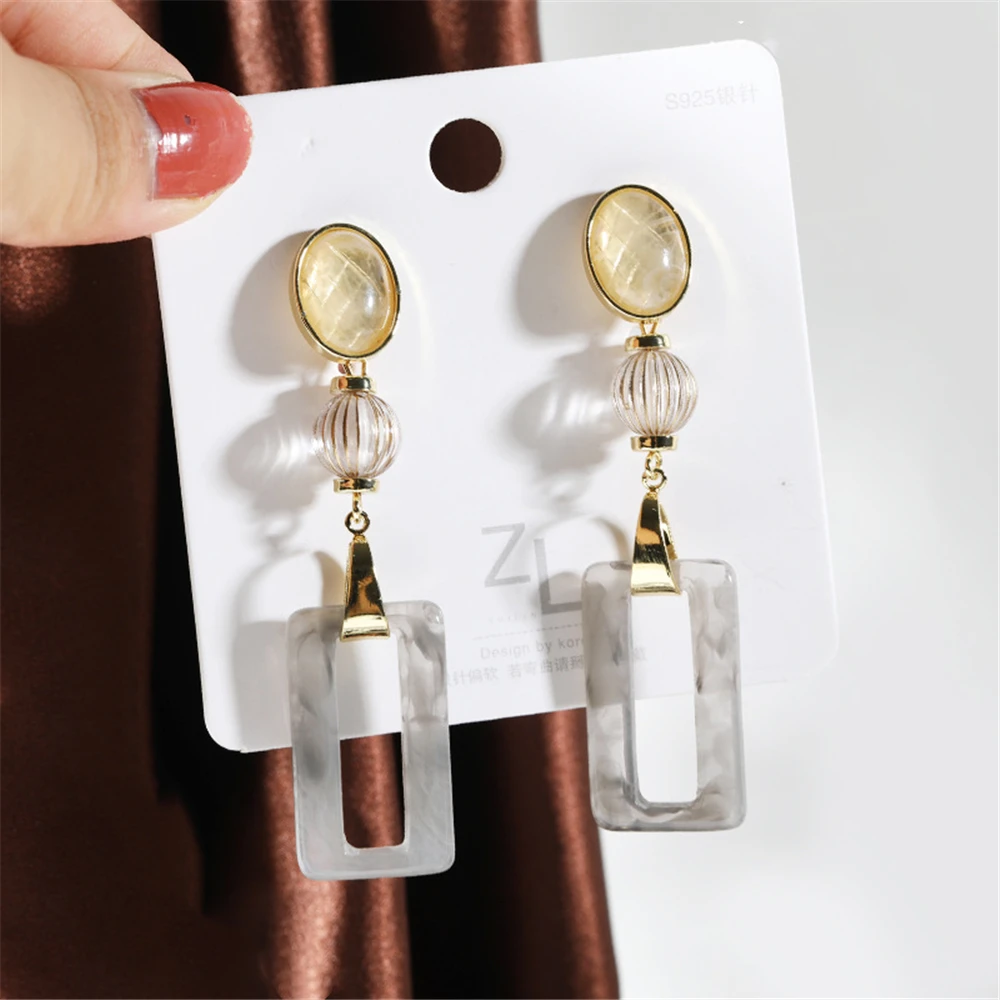 

NEW Fashion Temperament Women Sweet Contracted Long Earrings Square Geometry Resin Earring Ornaments