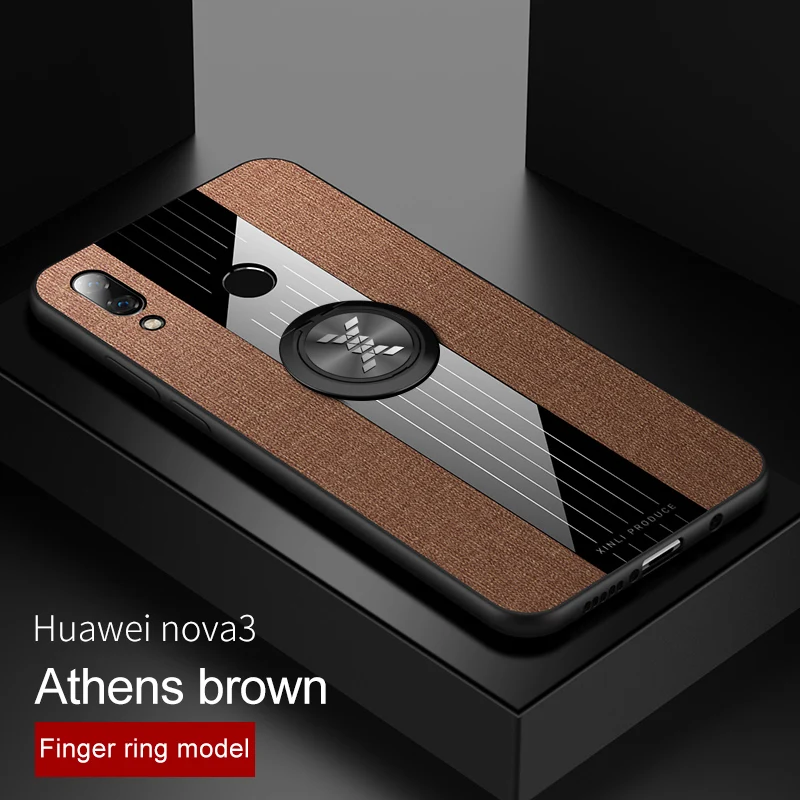 Тонкий мягкий чехол для huawei nova 2s 3 3i, чехол с защитой от пота, магнитный держатель, подставка для huawei nova 4 5 5i pro, ударопрочный чехол - Цвет: Brown With Ring