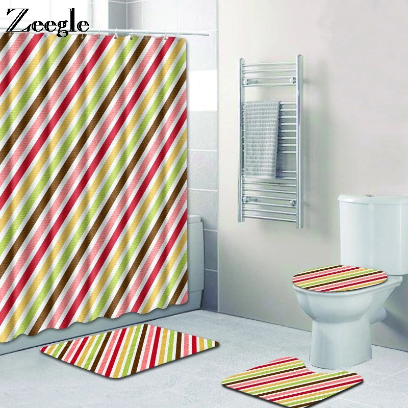 Zeegle Bathroom Curtain Anti Slip Bathroom Doormat Toilet Pedestal Rug Foot Mat Absorbent Toilet Seat Cover Mat Bath Mat Set