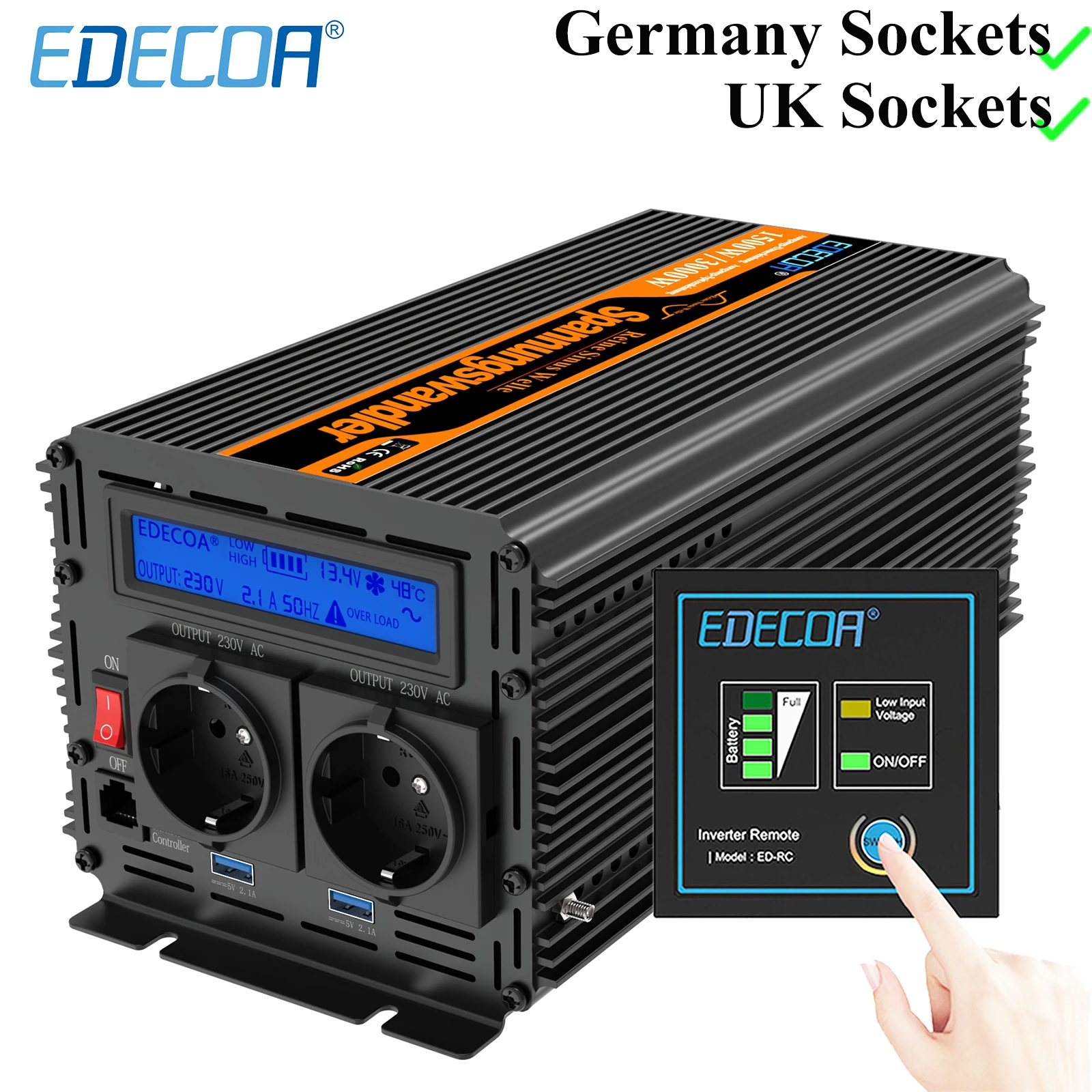 純粋な正弦波インバーター1500ワットedecoa dc 12v 24v ac 220v 230車  