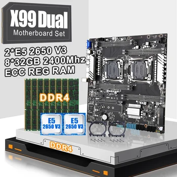 

JINGSHA X99 dual motherboard set with 2pcs XEON E5 2650V3 Processor and 8*32gb ddr4 2400mhz ecc reg ram
