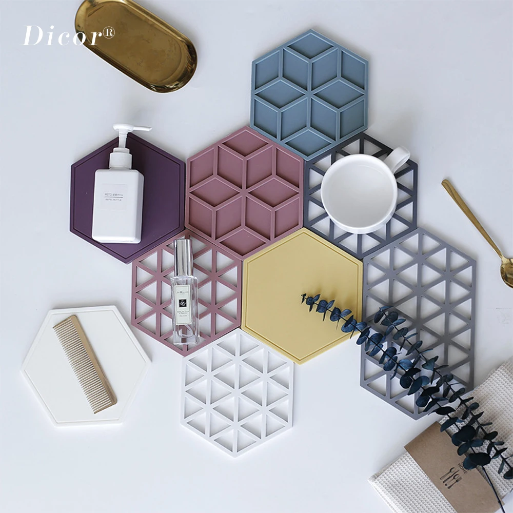 

25Kinds Hexagon Silicone Cup Pad Insulation Heat Pad Hot Drink Cup Holder Mug Coasters Creative Nordic Style Kitchen Accessories
