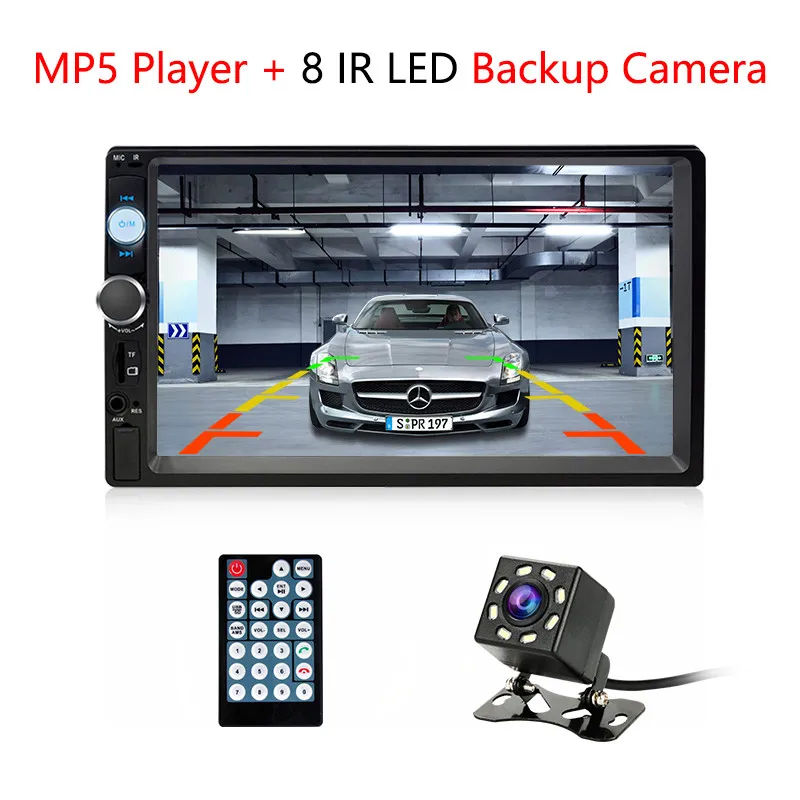 Автомобильный Семья автомобильный радиоприемник 2 DIN " Full HD 1080P Bluetooth MP5 плеер сзади Камера Сенсорное Зеркало Ссылка автомобильный стереорегистратор - Цвет: With 8 LED light cam