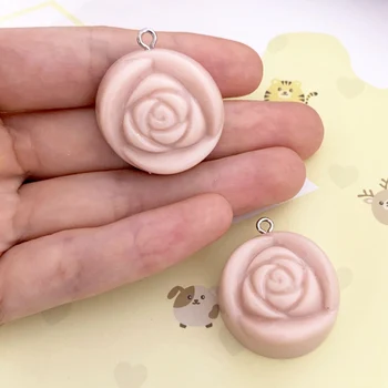 

27mm Resin Simulation Solid Pink Rose Flower Pendant DIY Accessories Charms Handmade Necklace Keychains Earrings 50PCS