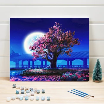 

DIY Canvas Oil Paintings By Numbers Scenery Tree Acrylic Paint Pictures For Living Room Wall Decoration Home Arts Crafts Drawing