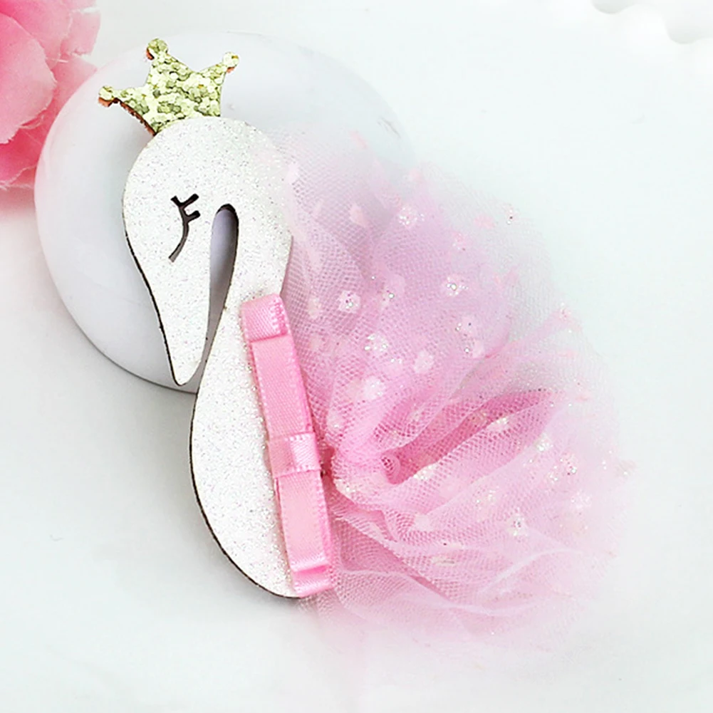 Милая сетчатая сетка для девочек, модная заколка для волос, корона, декоративная, на день рождения, карамельный цвет, в форме лебедя, вечерние, подарок принцессы - Цвет: Розовый