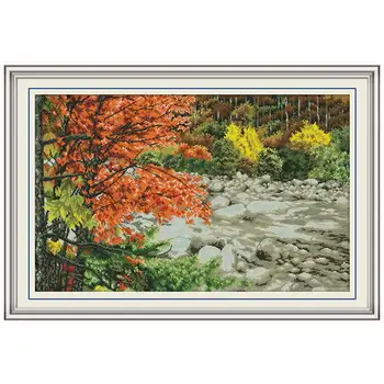 

Maple River scenery counted printed on the canvas 11CT 14CT DIY kits Chinese Cross Stitch embroidery needlework Sets